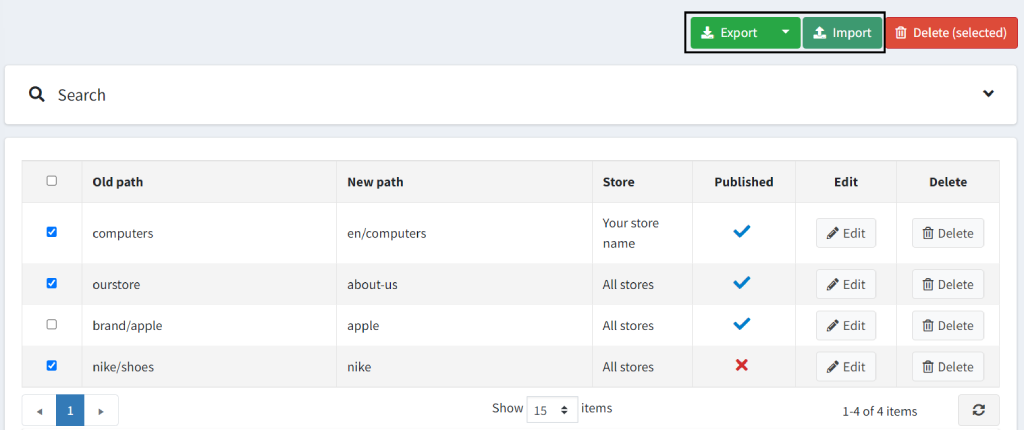 301 permanent redirect excel import and export